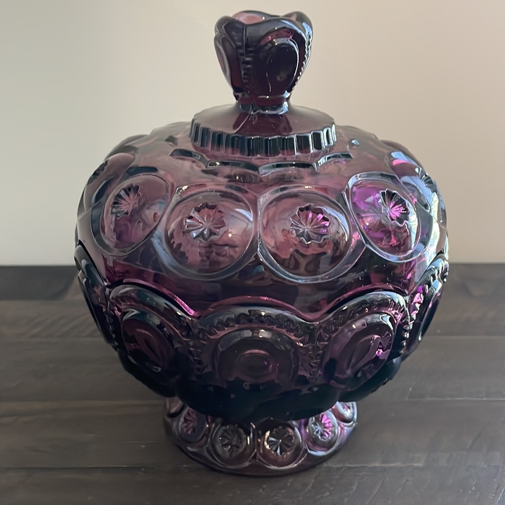 Beautiful Vintage LE Smith Moon & Stars Amethyst Compote Candy Dish